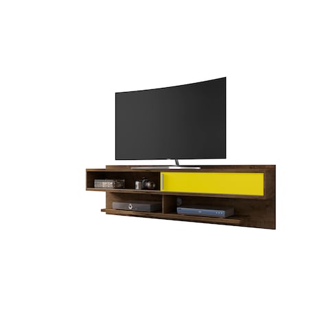 Manhattan Comfort Astor 70.86 Floating Entertainment Center, Rustic Brown and Yellow 222BMC94
